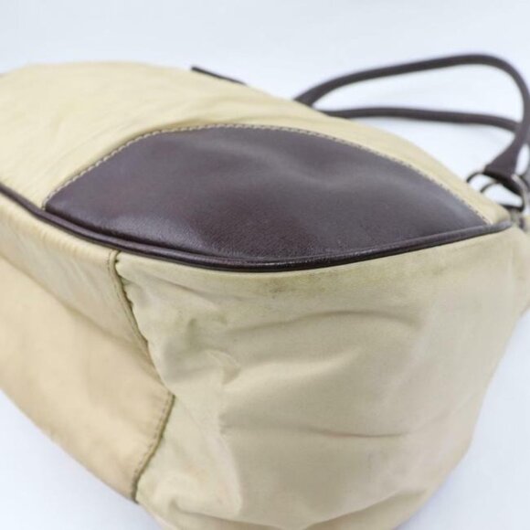 Prada Xl Hobo Style Shoulder Purse Champagne Nylon And Brown Leather With Chrome - Picture 8 of 8